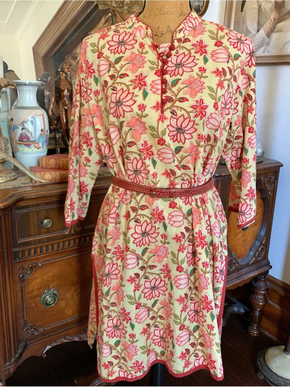Vintage Cheerful Cotton Floral Boho Hippie Tunic Dress Kurti Nightie